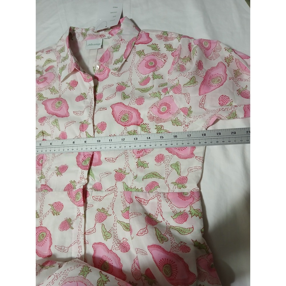 Julia Amory Pink Poppy Strawberry Block Print Cotton Shirt Dress Maxi Medium NWT - Picture 8 of 14